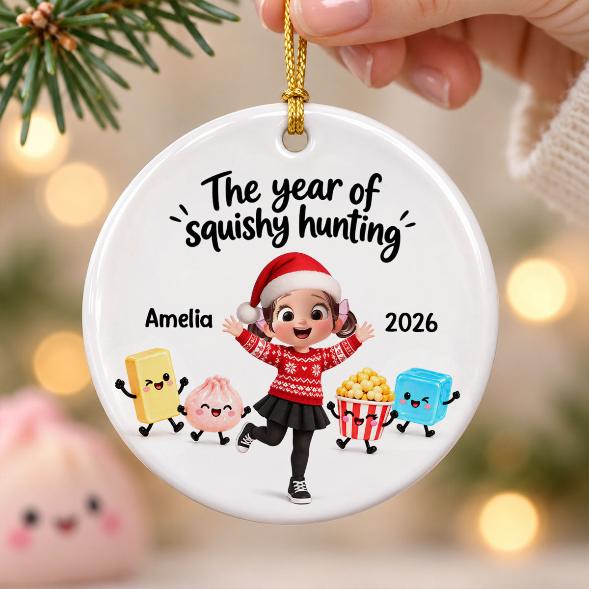 Cute Girl Boy The Year Of Squishy Hunting - Personalized Ceramic Ornament - Christmas Gift For Daughter, Son, Grandchildren, 2026 Keepsake