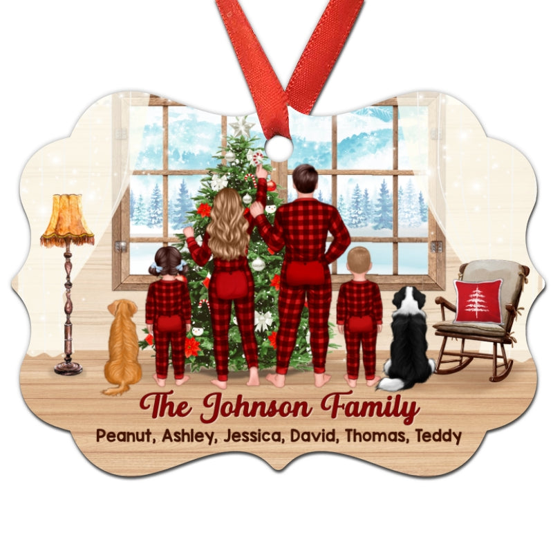 Family Decorating Tree By Window Personalized Christmas Ornament