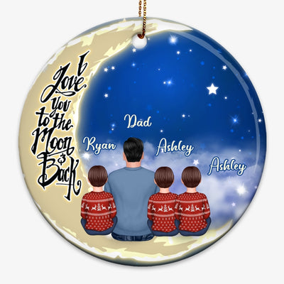Dad and Kids On Moon Personalized Circle Ornament