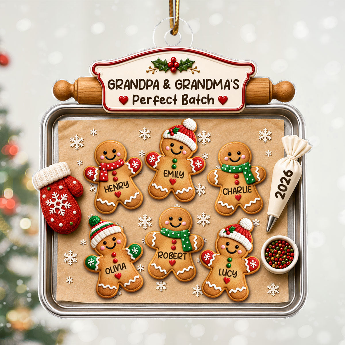 Grandpa Grandma's Perfect Batch Cute Gingerbread Grandkids - Personalized Acrylic Ornament - Christmas Decor For Grandparents