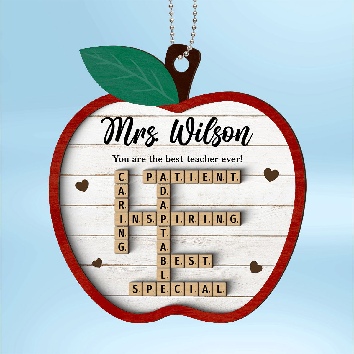 Best Teacher Ever Appreciation Crossword Puzzle Art Personalized 2-Layer Wooden Ornament, Christmas Gift For Teacher