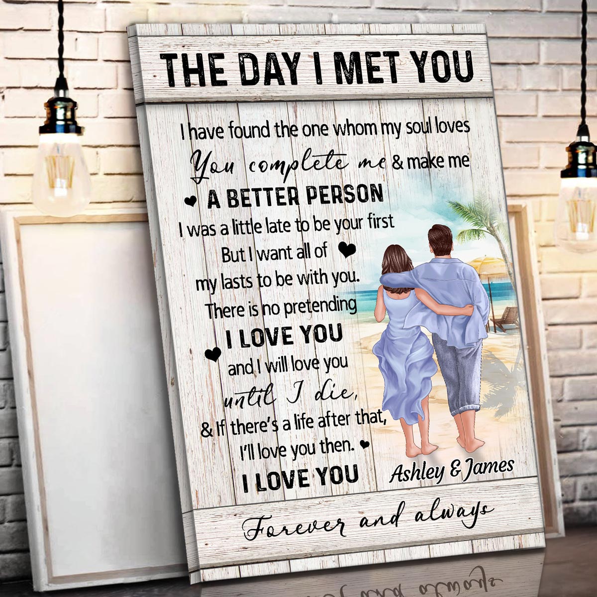 Back View Couple Walking On The Beach Landscape The Day I Met You Personalized Canvas Prints