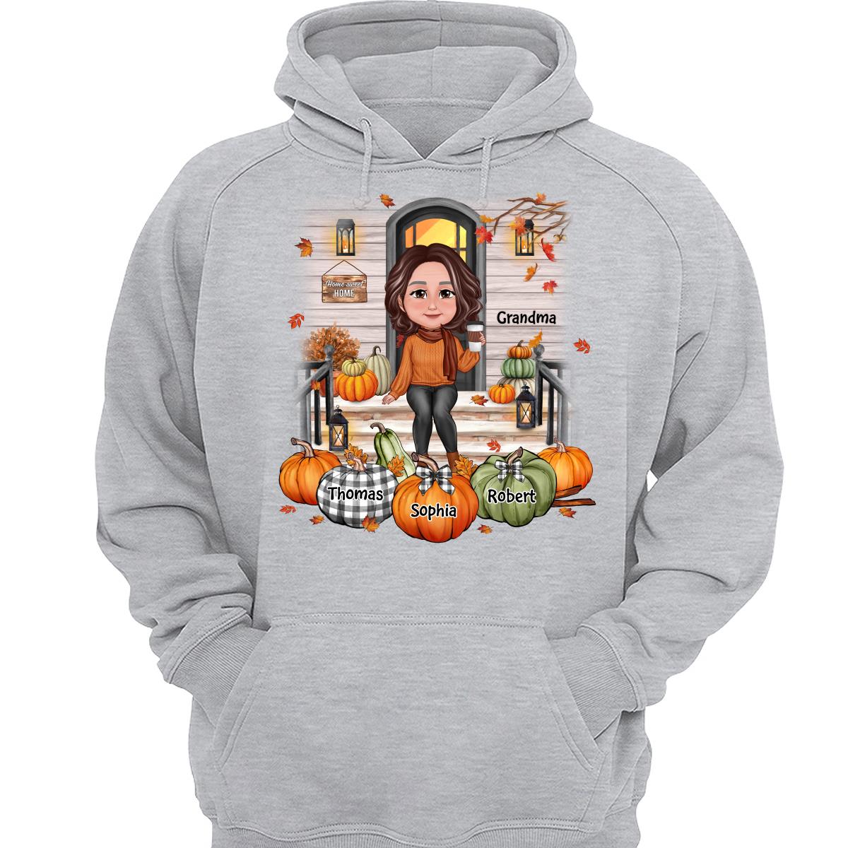 Fall Season Grandma Mom Front Porch Pumpkins Personalized Shirt