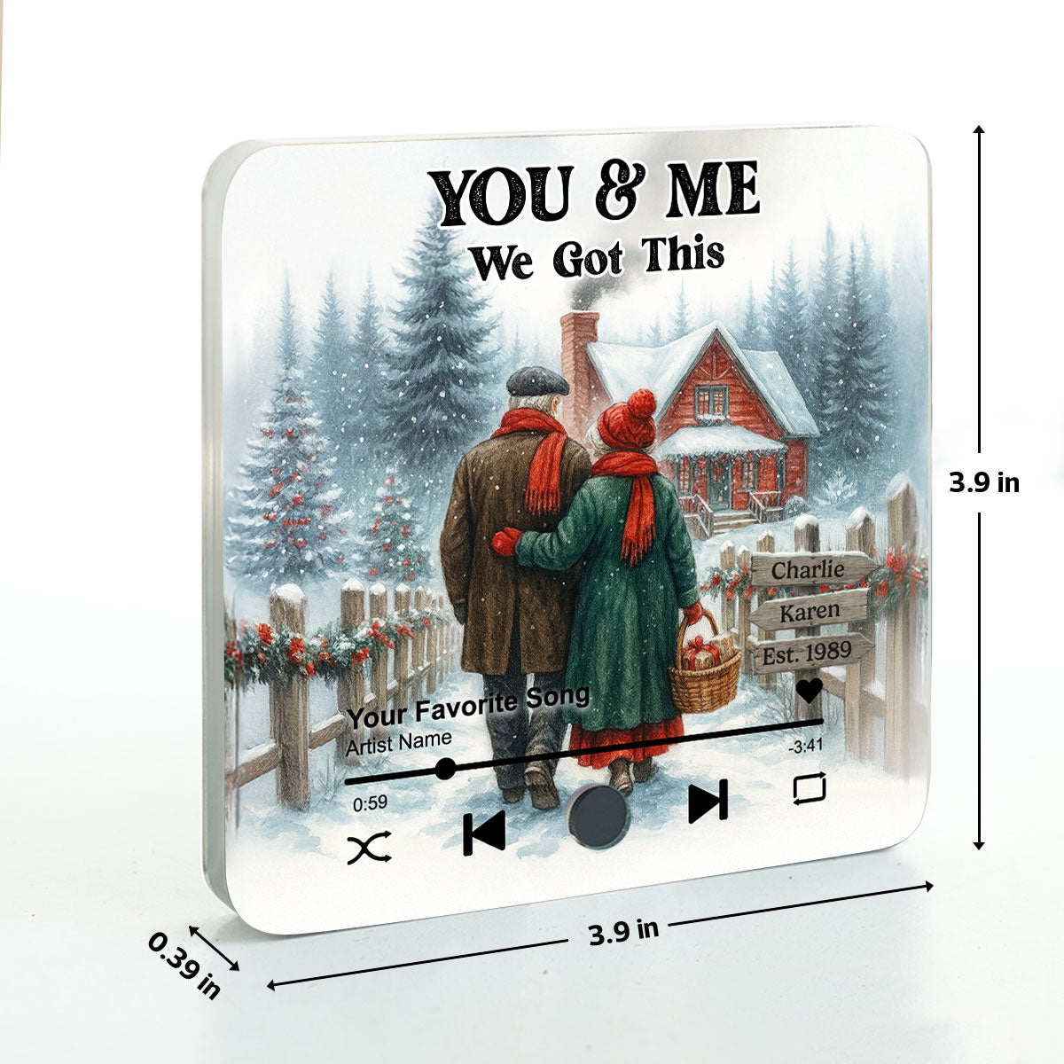 Winter Eternal Love Couple Growing Old Together Personalized Music Fridge Magnet, Heartfelt 2025 Gift, Anniversary Christmas Gift For Couple