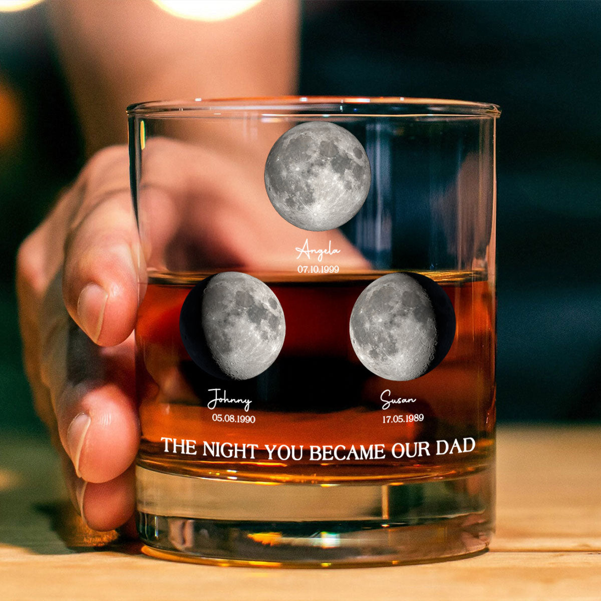 The Day You Became Our Dad, Custom Birth Moon Phase by Date Personalized Wine Glass, Father's Day Gift for Dad, Gift for Husband
