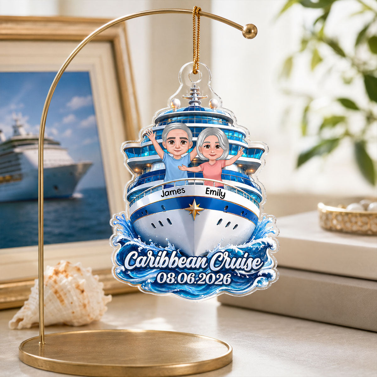 Couple Cruise Travel Adventure Custom Cruise Name - Personalized Acrylic Ornament - Cruise Ship Keepsake, Cruise Ship Vacation Gifts For Couple