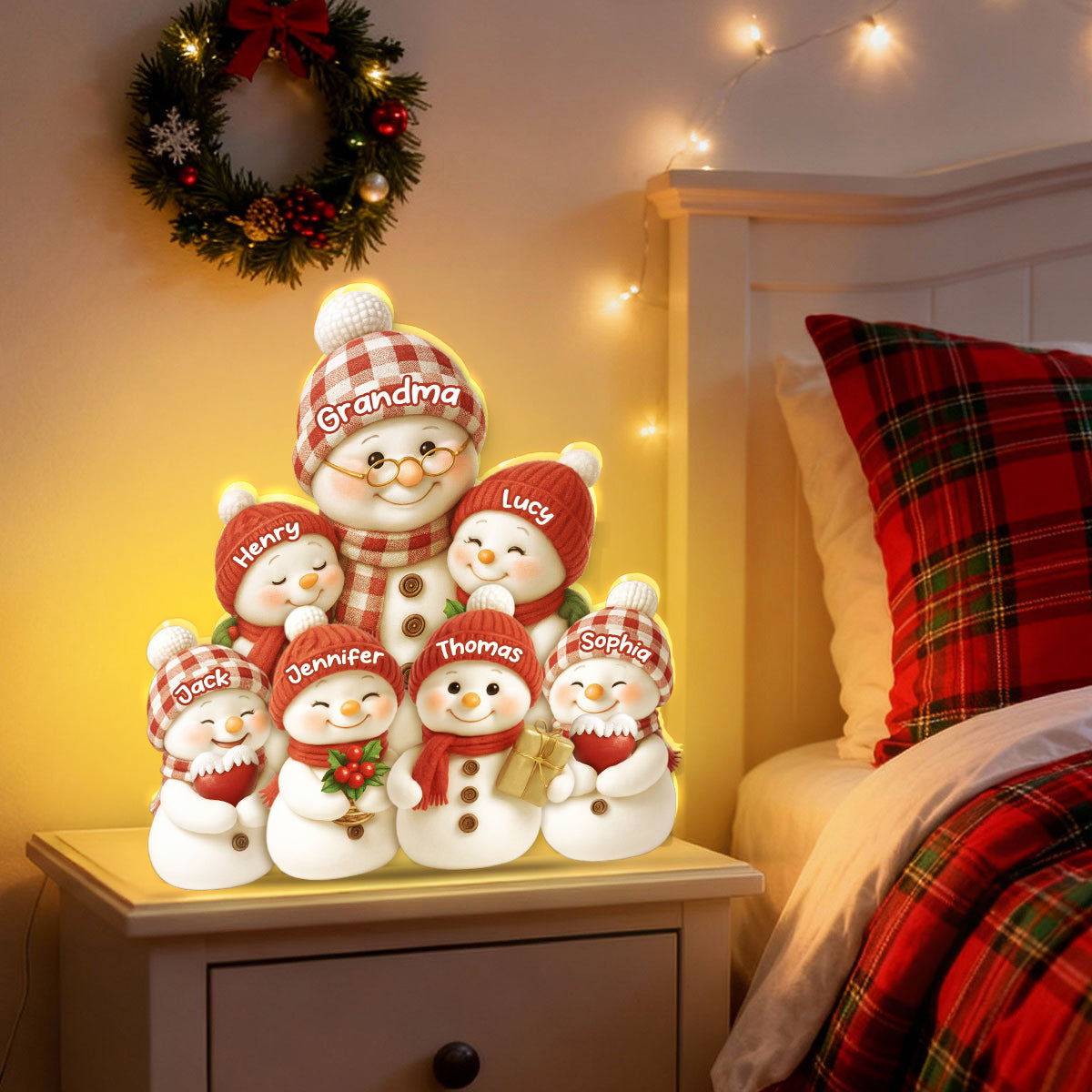 Snowman Grandma & Grandkids Together - Personalized Light Box - Christmas Gift for Grandma