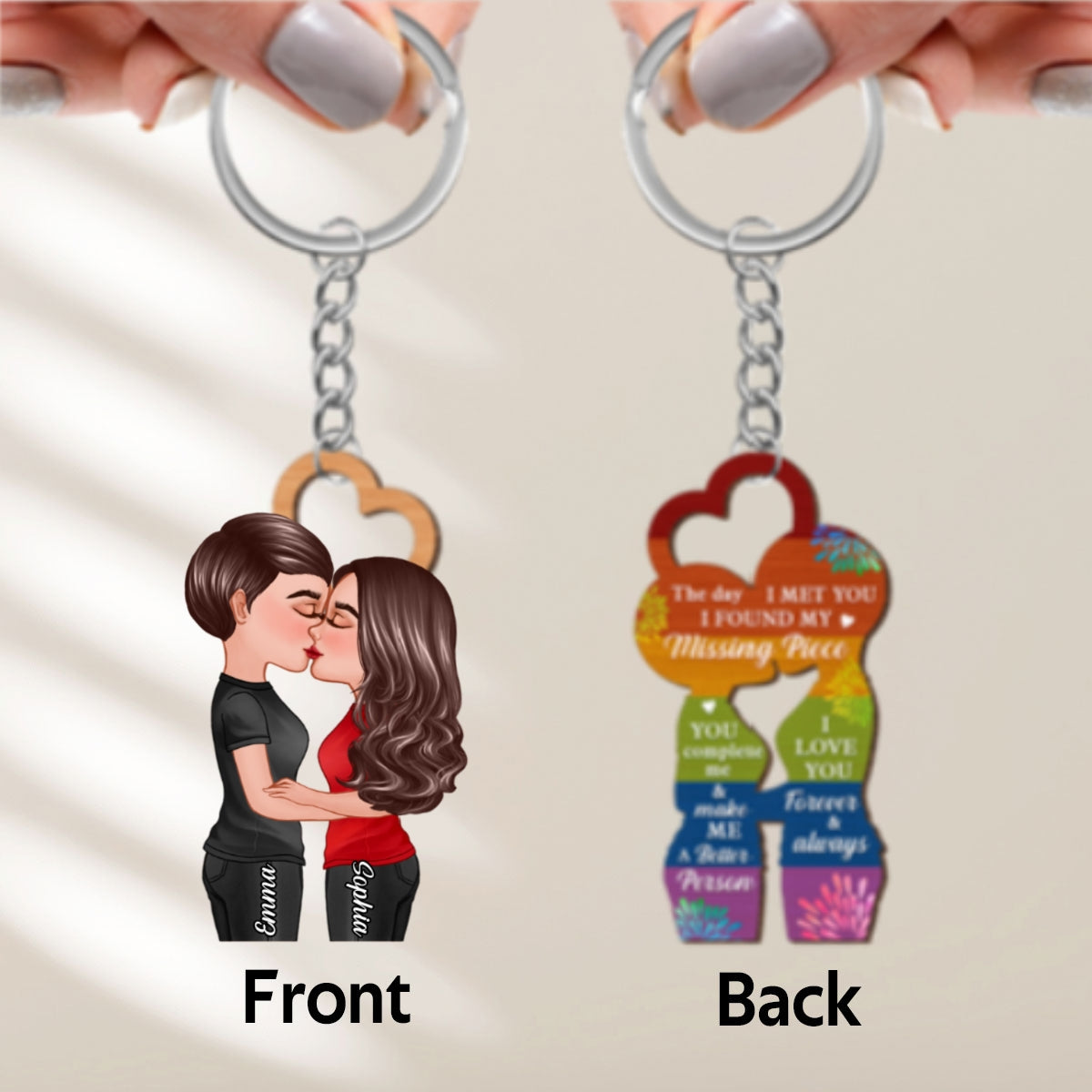 LGBTQ Couple Kissing Personalized Wooden Keychain, Pride Month Gift