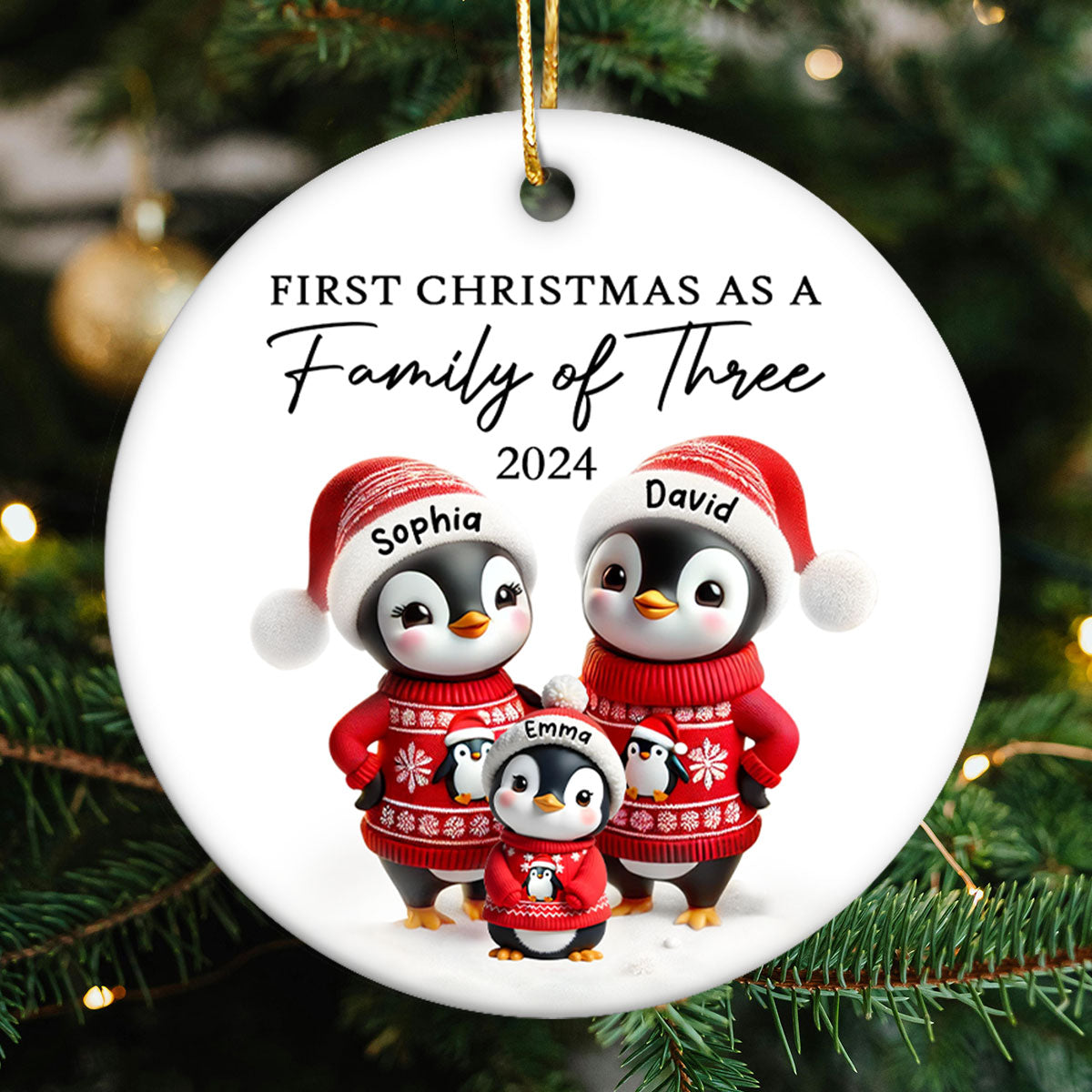 First Christmas As A Family Penguin Family Christmas Keepsake Personalized Ceramic Ornament