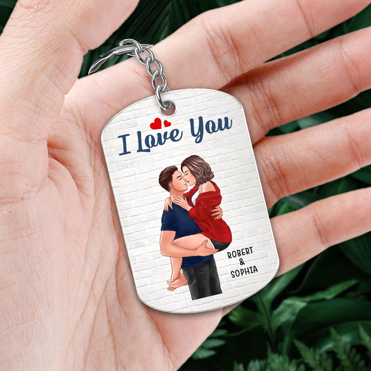 Brick Background Man Holding Woman Kissing Couple Personalized Acrylic Keychain