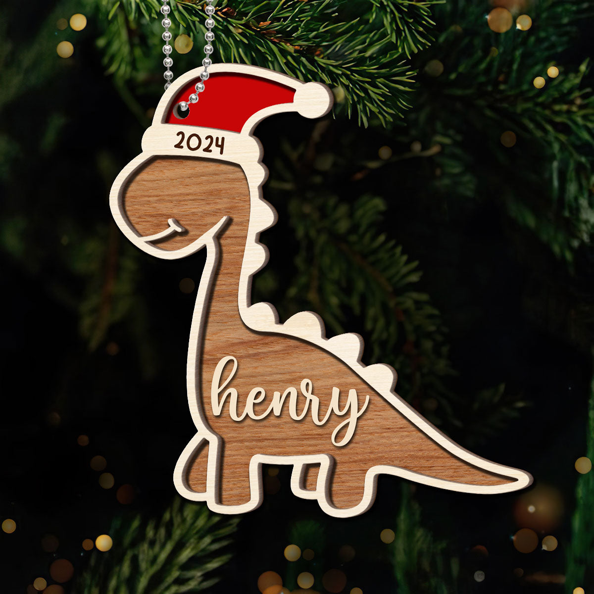 Have A Roaring Christmas Gift For Kid Dinosaur Personalized 2-Layer Wooden Ornament