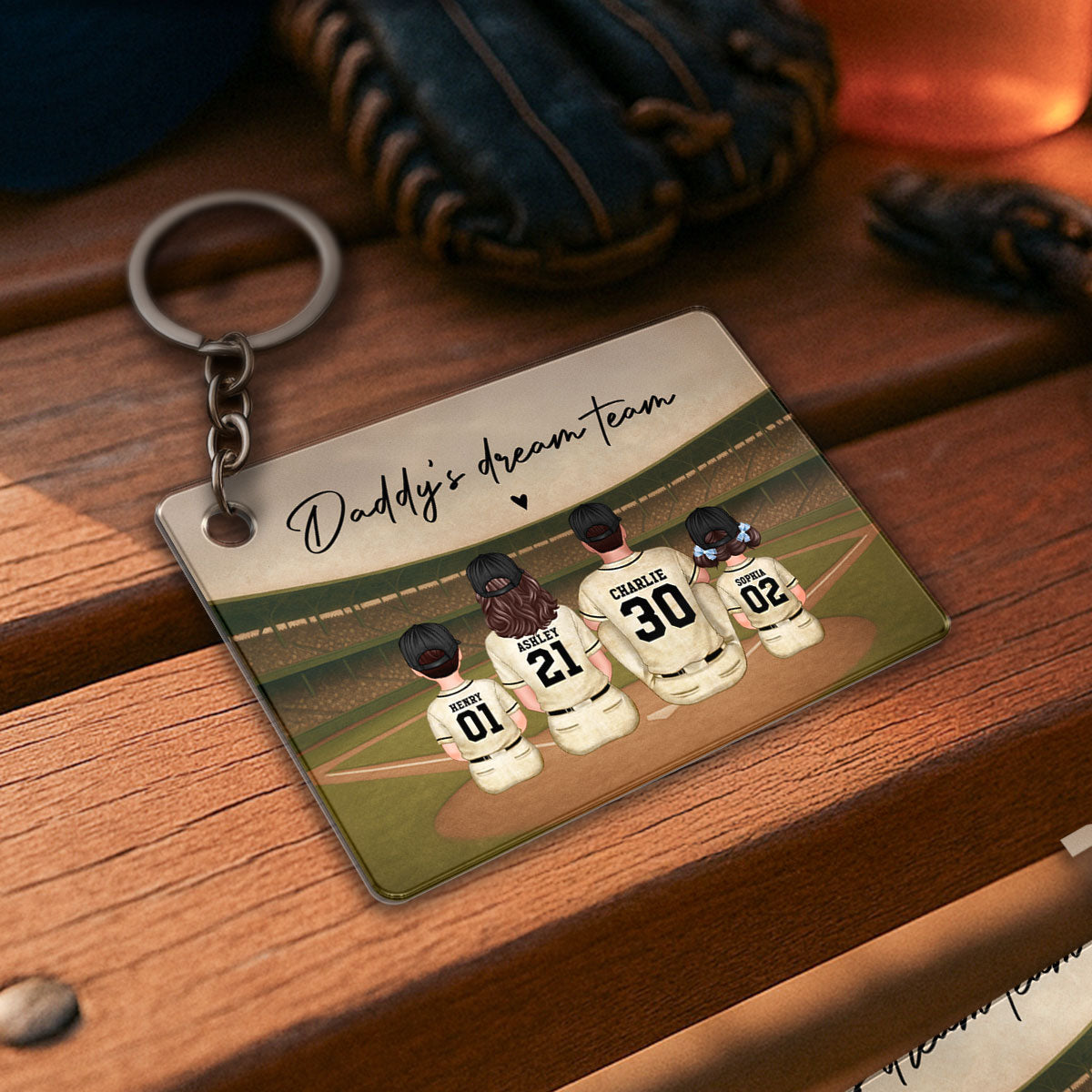 Retro Vintage Baseball Daddy's Dream Team Personalized Acrylic Keychain, Gift For Dad