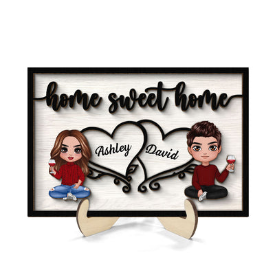 Couple Sitting Home Sweet Home Valentine‘s Day Gift For Him For Her Personalized 2-Layer Wooden Plaque