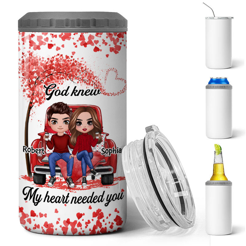 Couple On Truck Heart Tree Valentine‘s Day Gift Personalized 4 In 1 Can Cooler