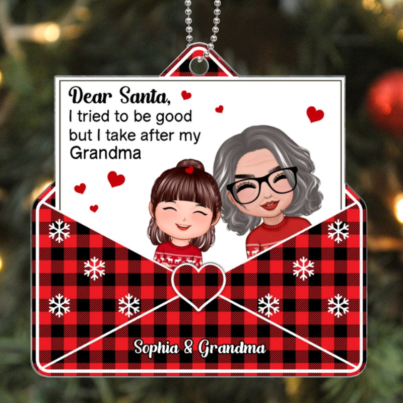 Doll Grandma Grandkid Crossed Arms Dear Santa I Tried To Be Good Personalized Acrylic Ornament