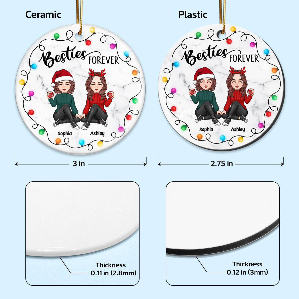 Besties Sisters Sitting Lightstring Marble Personalized Circle Ornament