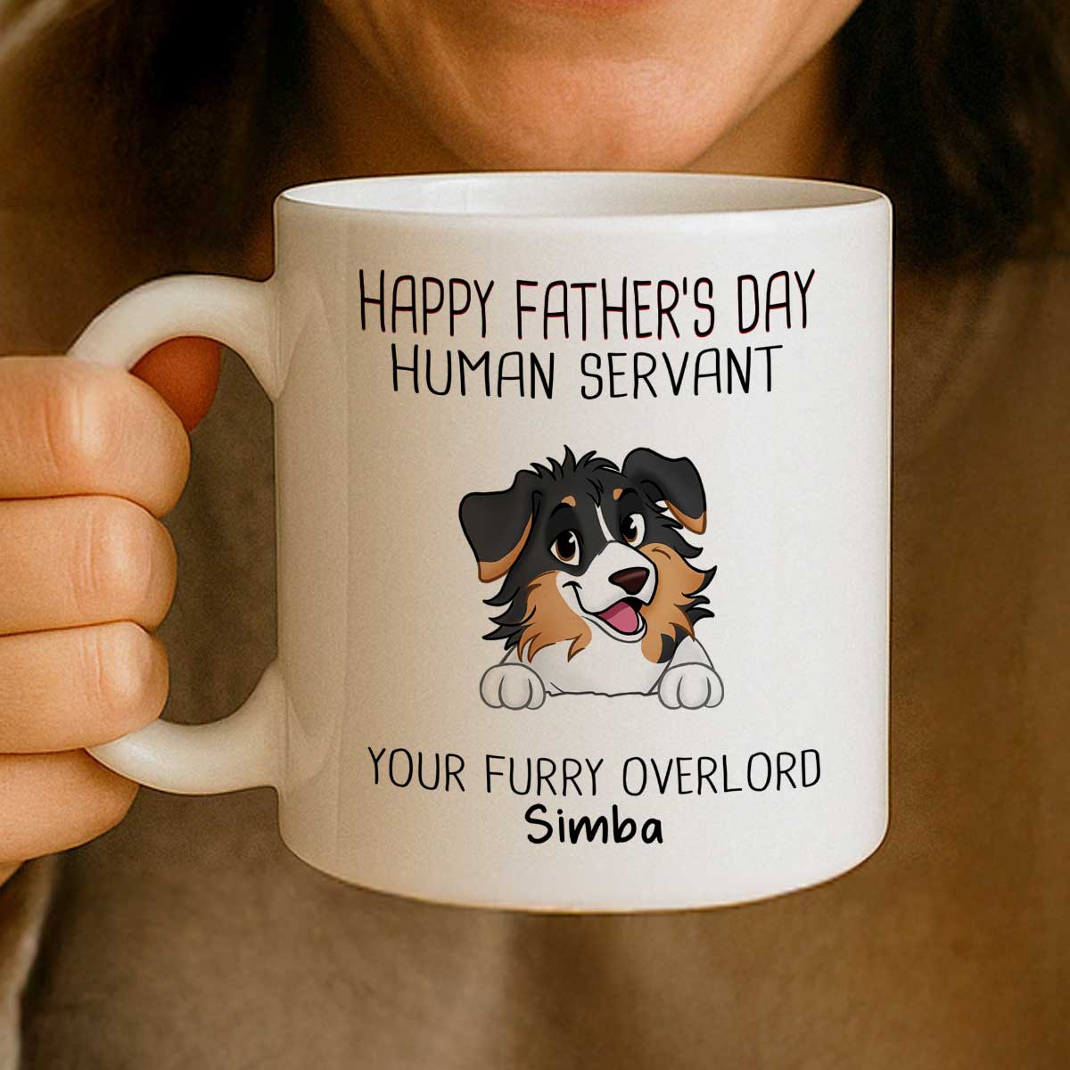 Happy Father‘s Day Human Servant Funny Cute Dogs Personalized Mug, Gift For Dog Dad