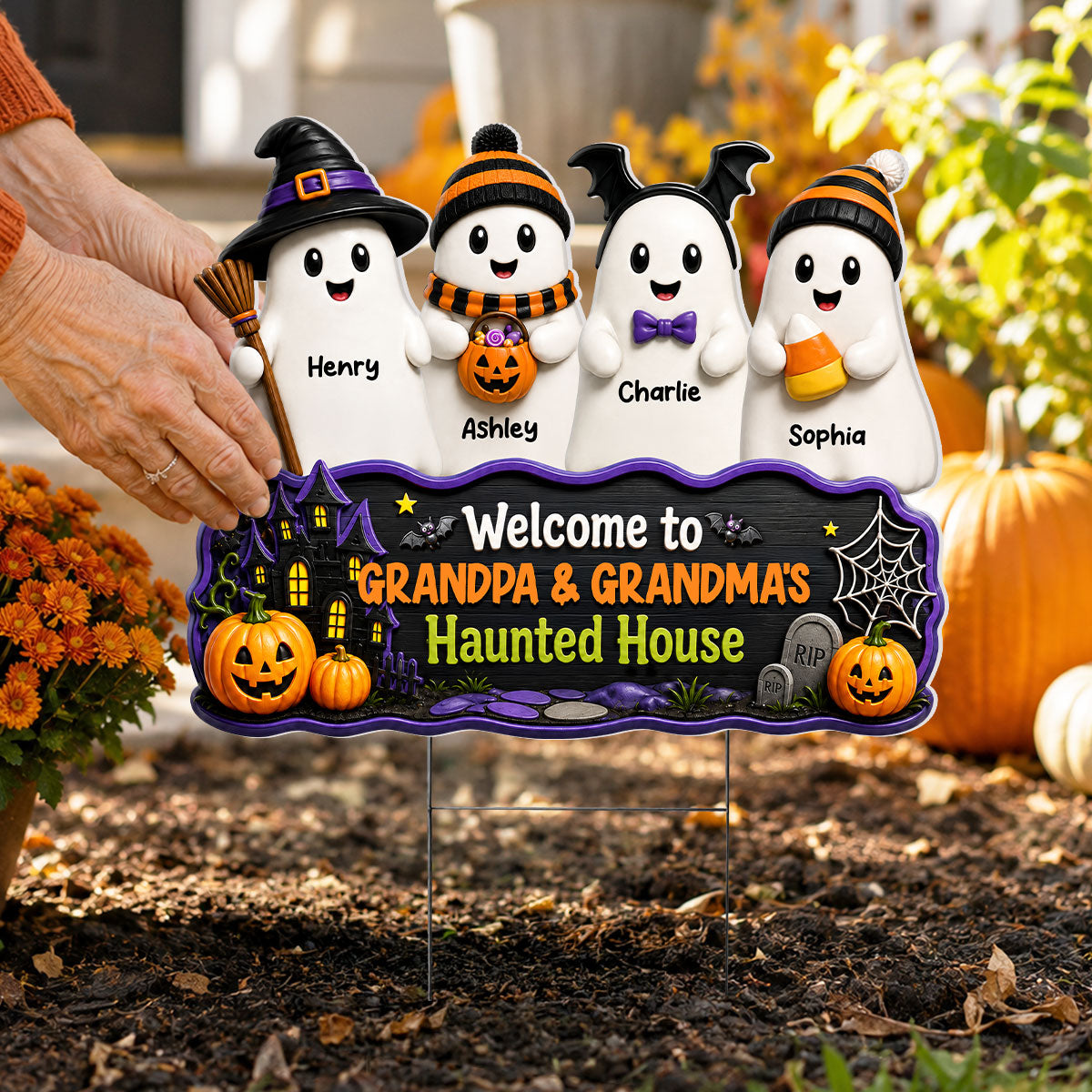 Halloween Grandpa Grandma's Boo Crew - Personalized Yard Sign - Halloween Decor For Grandparents