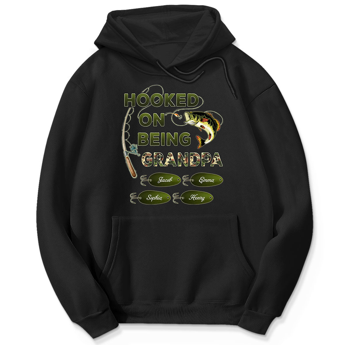 Hooked On Being Grandpa Papa Fishing Camouflage Personalized Dark Color Shirt, Father's Day Gift For Grandpa, Dad, Husband