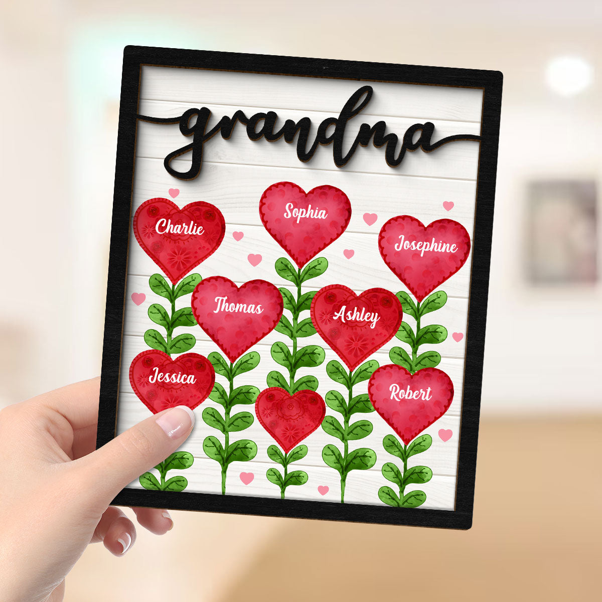 Grandma Mom Heart Tree Personalized 2-layer Wooden Plaque
