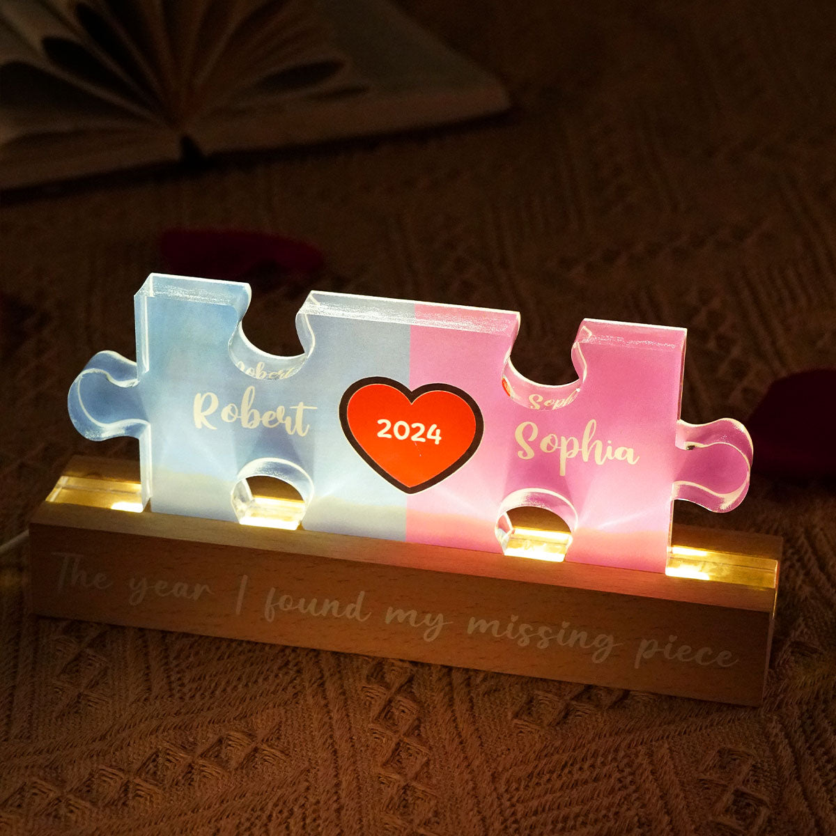 Love Is The Piece That Holds Us Together Couple Name Puzzle LED Night Light, Personalized Romantic Home Bedroom Decor For Couples,   Gifts For Her, For Him