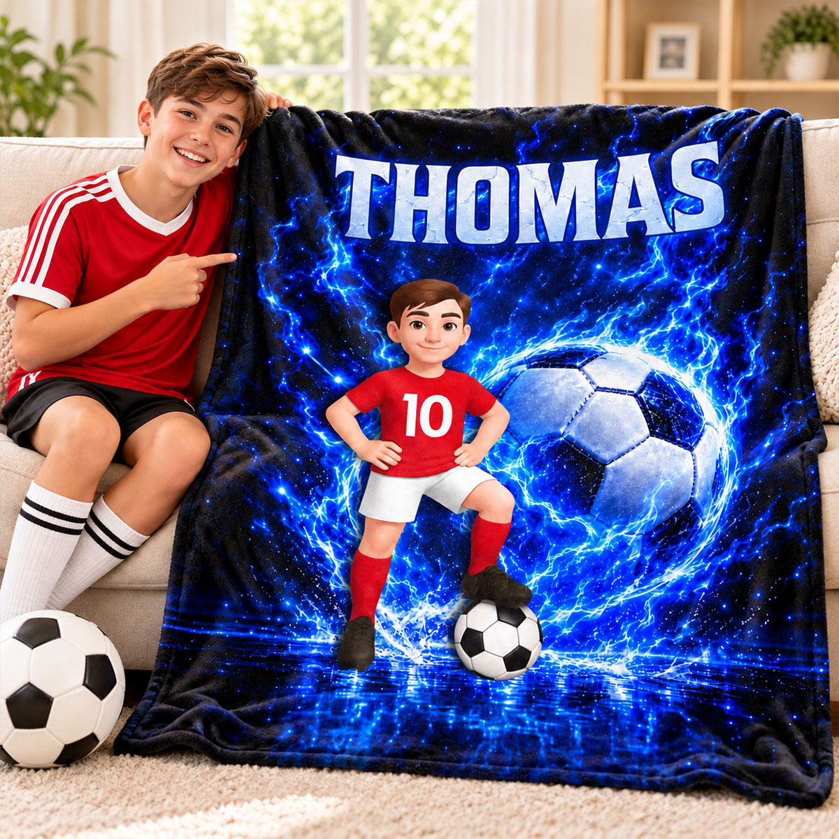 Soccer Trendy Design Blanket for Boys Girls - Personalized Fleece Blanket - Christmas Gift for Daughter, Son