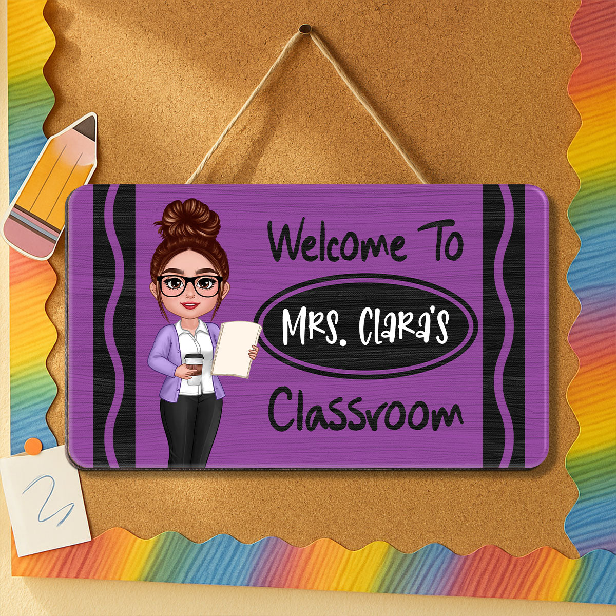 Teacher Crayon Welcome To Classroom Personalized Wood Sign