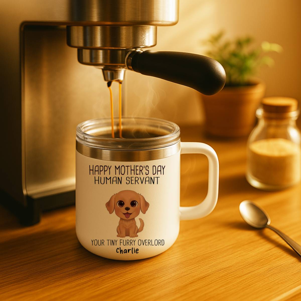 Happy Mother's Day Human Servant - Personalized Tumbler With Handle - Funny Gift For Dog Lovers