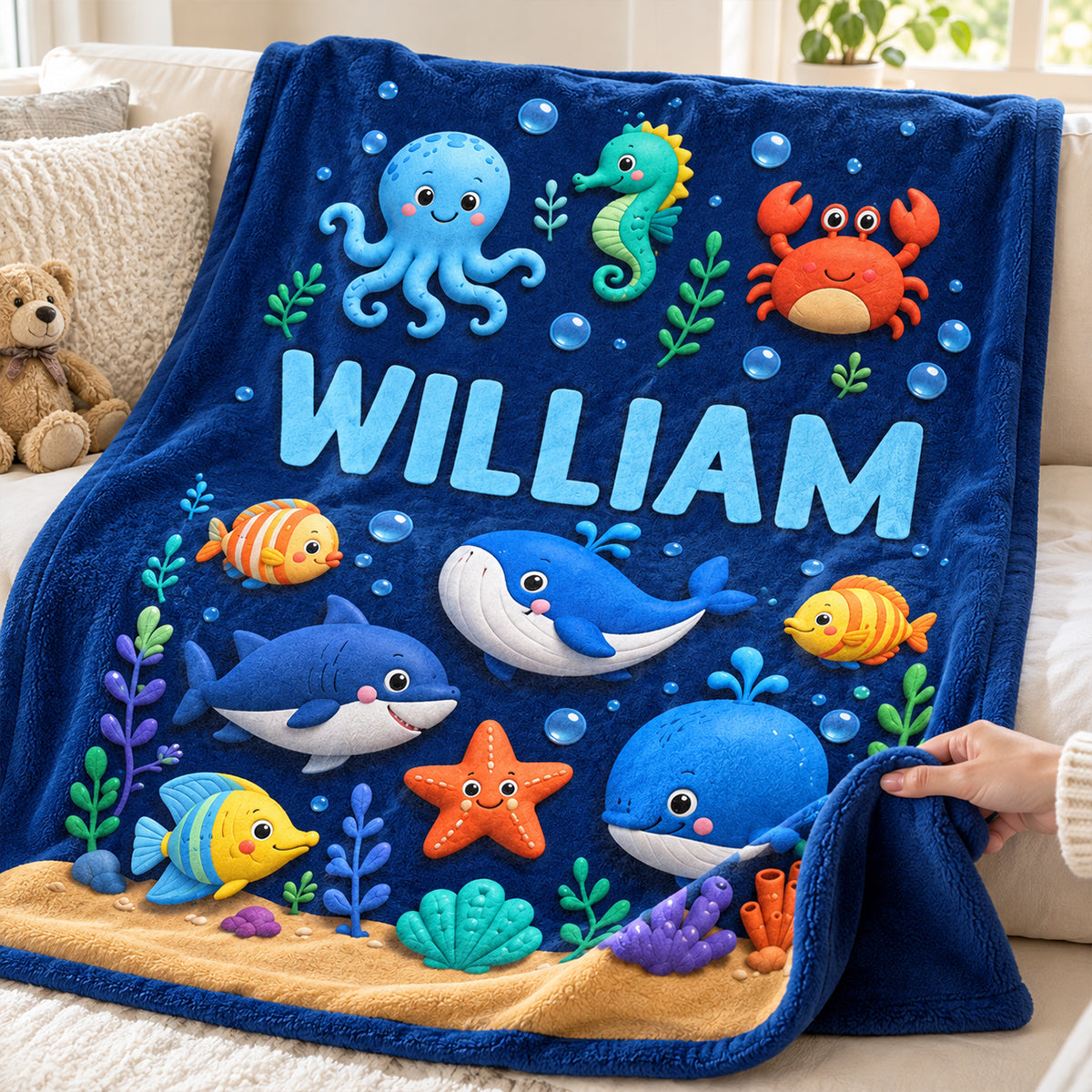 Cute Kids Animal & Fantasy World Custom Name - Personalized Fleece Blanket - Christmas Gift For Kids, Boys, Girls, Son, Daughter, Grandson, Granddaughter