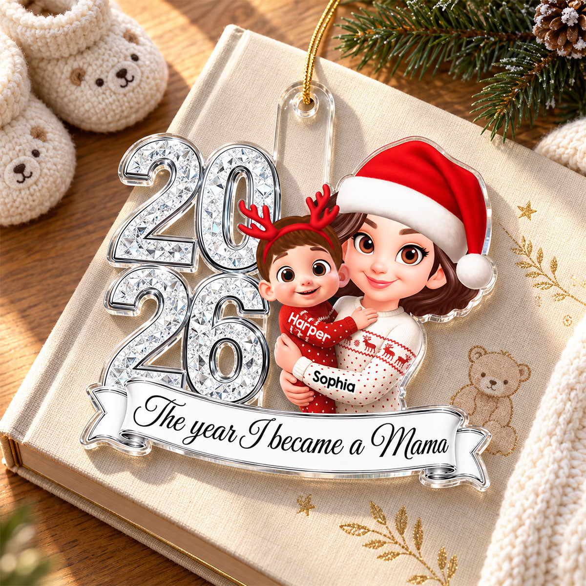 The Year I Became A Mom 2026 2D Flat - Personalized Acrylic Ornament - First Christmas As Mom Keepsake Gift