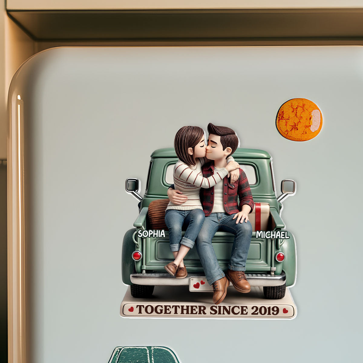 Couple On Truck Personalized Acrylic Fridge Magnet, Heartfelt Gift For Couple, For Him, For Her, Boyfriend, Girlfriend, Husband, Wife