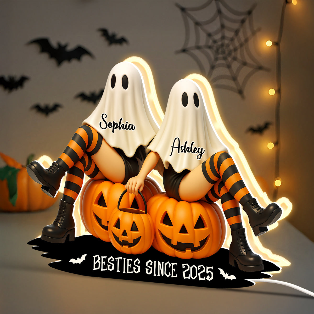 Ghost Besties Sitting Personalized Light Box, Halloween Decor for Besties, Gift for Best Friends