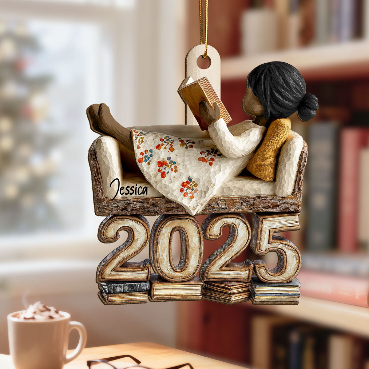 3D Effect Girl Reading Book Sofa 2025 - Personalized Wooden Ornament - Christmas Gift For Book Lover, Bookworm