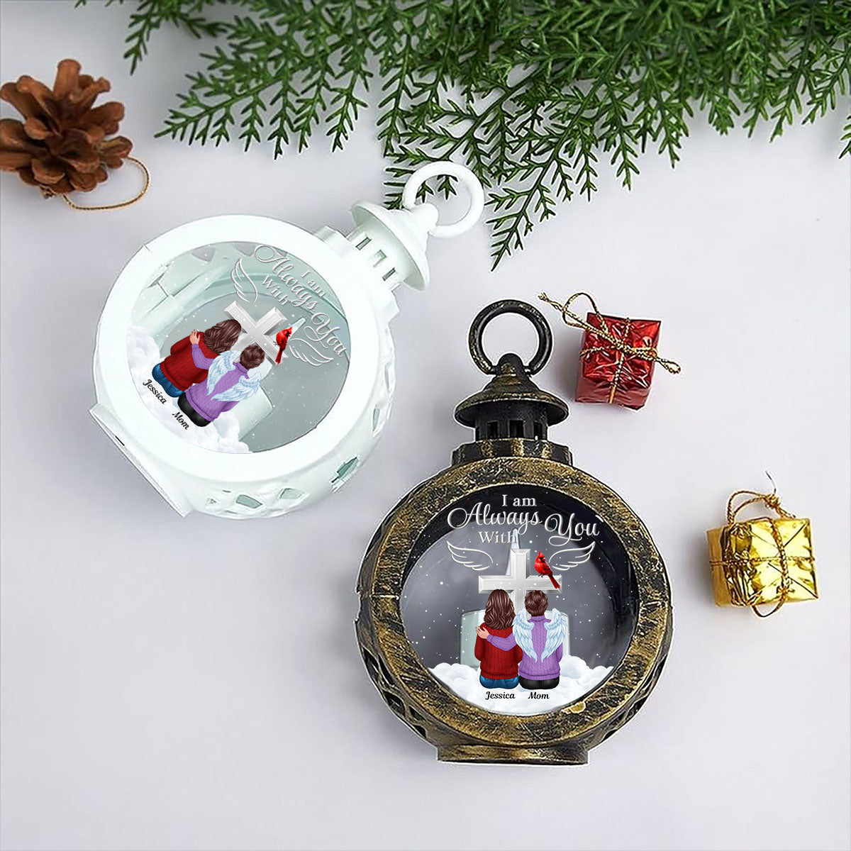Always With You Family Cross Memorial Keepsake Personalized Lantern Ornament