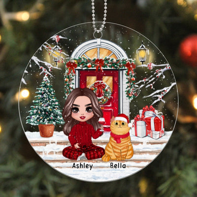 Cat Mom Christmas Front Porch Personalized Acrylic Ornament