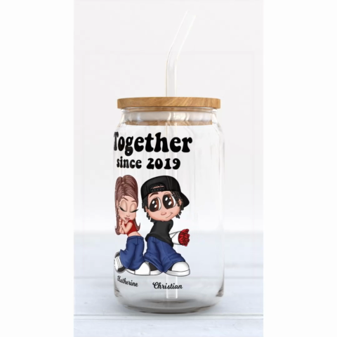 Y2K Couple Gift For Him For Her Personalized Clear Glass Can