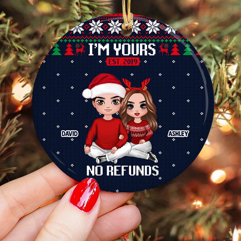 I‘m Yours Doll Couple Ugly Sweater Pattern Personalized Circle Ornament