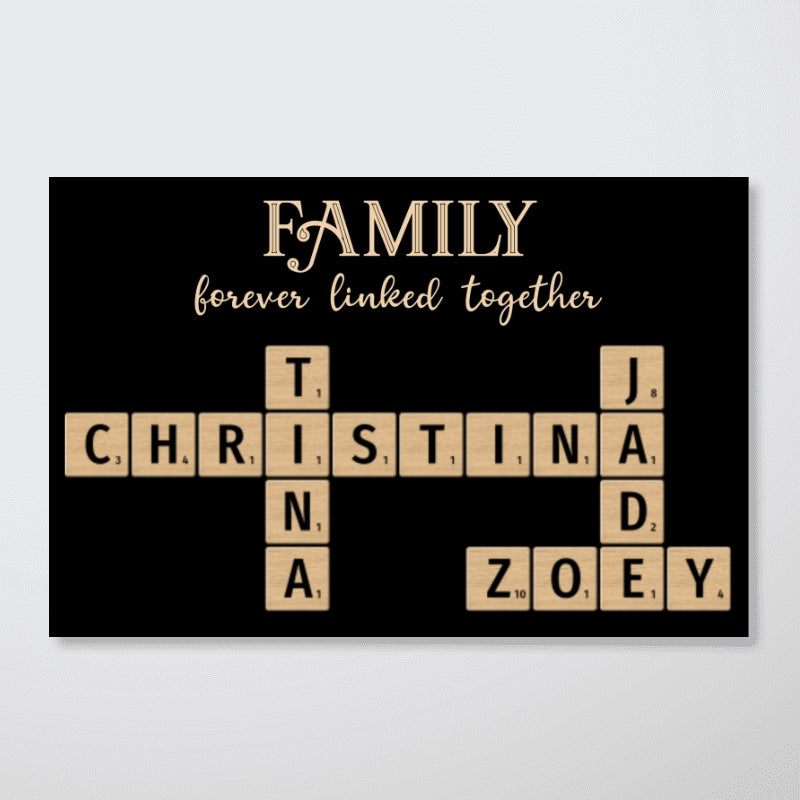 Family Forever Linked Together Crossword Puzzle Personalized Poster, Birthday Gift For Mom, Gift or Just Because