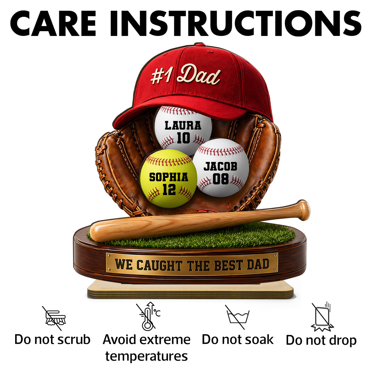 No 1 Baseball Dad - Personalized 2-Layered Wooden Plaque - Father's Day Gift for Dad, Husband