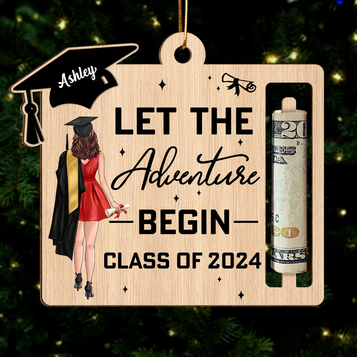 Let The Adventure Begin Personalized Holiday Money Holder Ornament, Christmas Gift