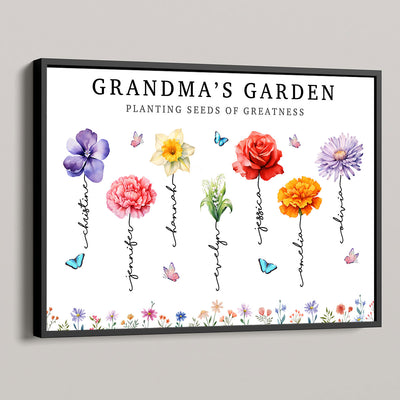 Grandma's Garden Planting Seeds Of Greatness, Birth Month Flower Personalized Poster, Christmas Gift For Grandma