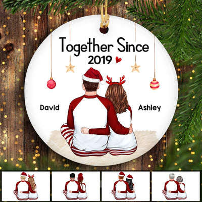 Back View Pajamas Couple Christmas Personalized Circle Ornament