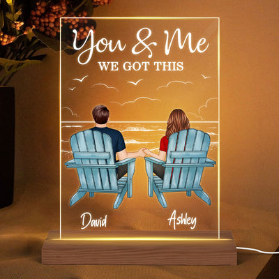 Beach Landscape Back View Couple Sitting On Chairs  Anniversary Gift For Him Gift For Her Personalized Rectangle Acrylic Plaque LED Lamp Night Light