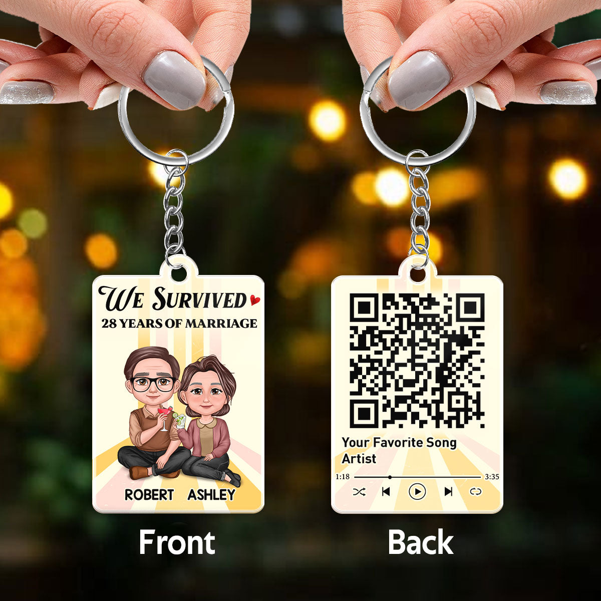 Survived Many Years Of Marriage Old Couple Anniversary Favorite Song QR Code Personalized Acrylic Keychain