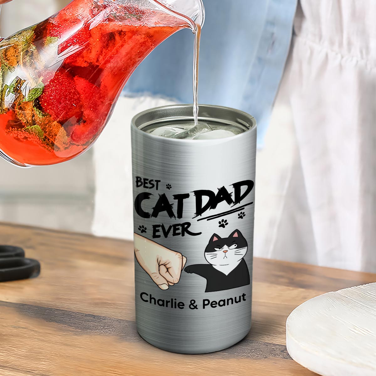 Best Cat Dad Ever Fist Bump Funny Cute Cats Personalized Can Cooler