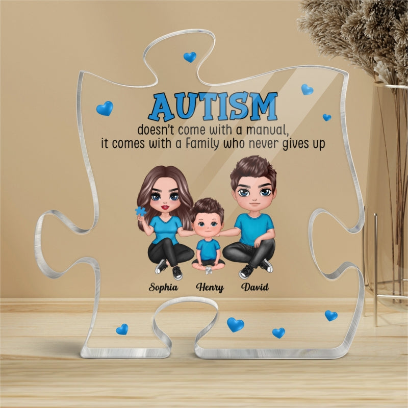 Autism Comes With A Family Doll Family Personalized Puzzle Acrylic Block