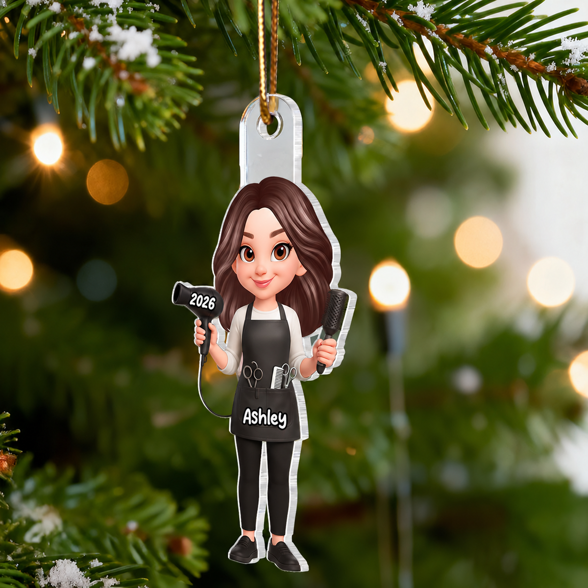 3D Effect Christmas Hairdresser Man Woman - Personalized Acrylic Ornament - Gift For Hairdressers