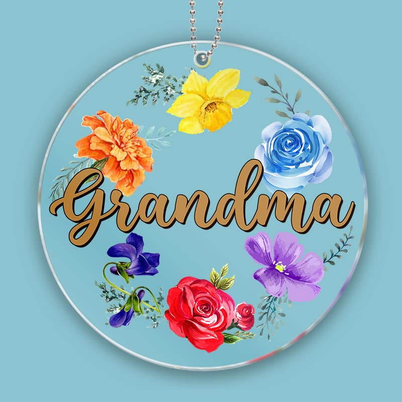Mom Grandma Flowers Personalized Acrylic Ornament