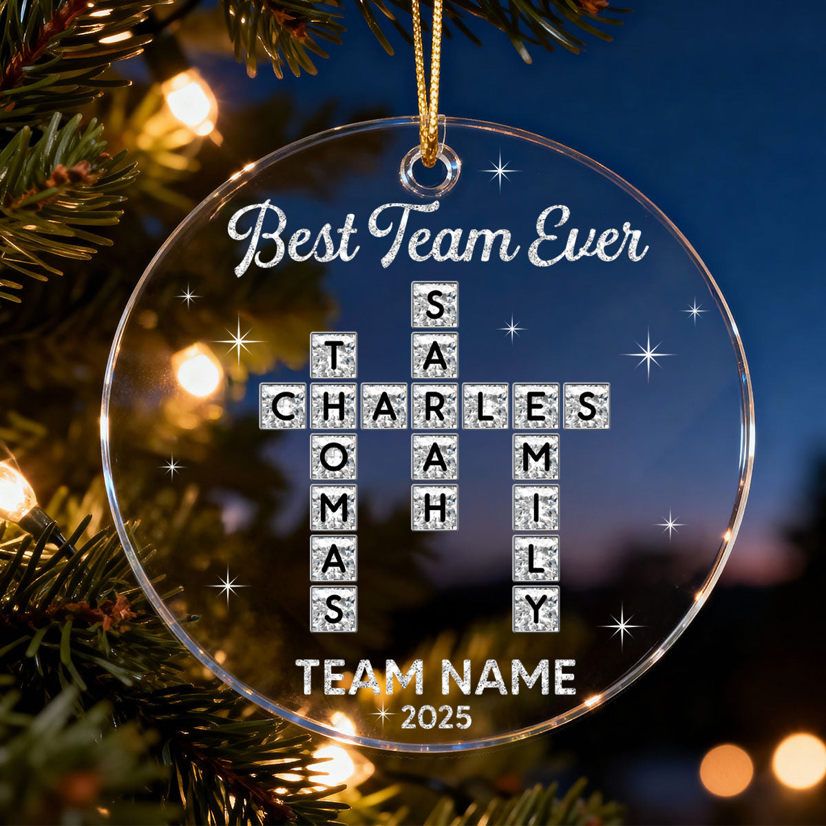 Best Team Ever Shining Effect Crossword Puzzle - Personalized Acrylic Ornament - Coworkers, Colleagues Gift Exchange