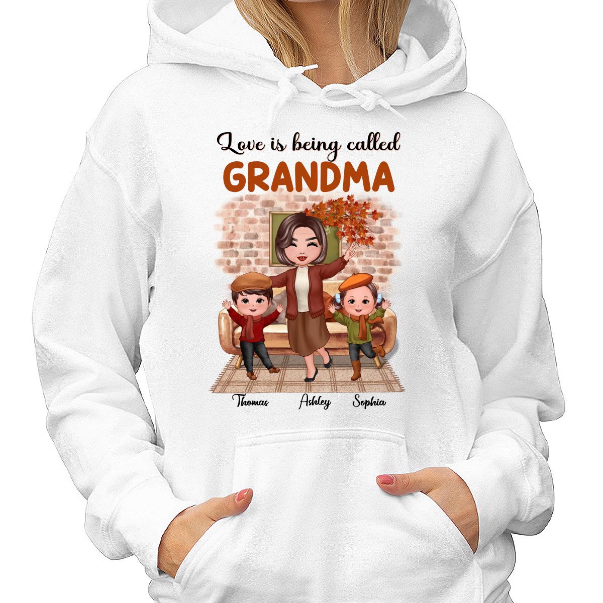 Fall Season Happy Doll Grandma And Grandkids Brick Background In House Personalized Shirt